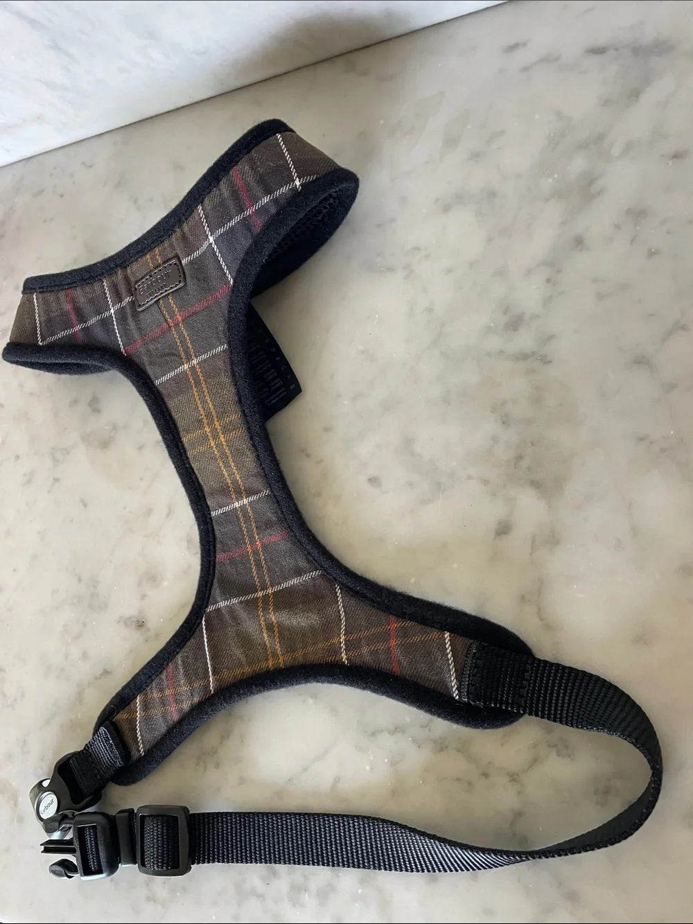 BARBOUR Olive Classic Tartan Dog Dog Harness Quick-Release Buckle Medium Neck
